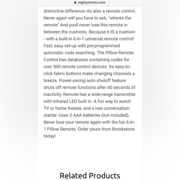 Brookstone Pillow Universal TV Remote Control - Picture 7 of 7